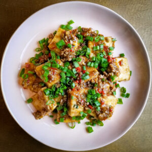 Braised Tofu with Pork, Garlic, and Pickled Chili