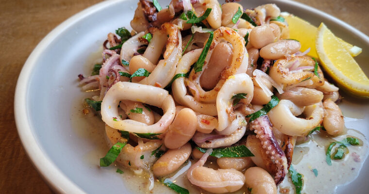 “Grilled” Calamari and White Bean Salad