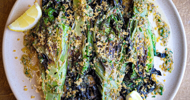 Grilled Romaine with Bagna Cauda and Crispy Breadcrumbs