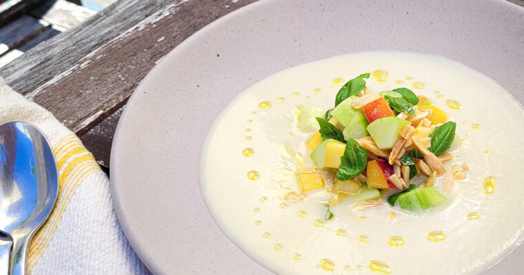 Cucumber and Peach Gazpacho with Habanero and Almonds